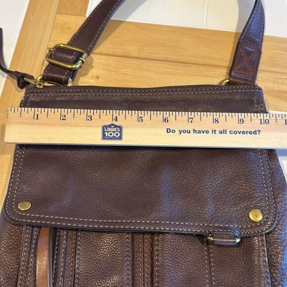Fossil Vintage Brown Morgan Pebbled Leather Snap Flap & Zip Crossbody Bag - Picture 6 of 9